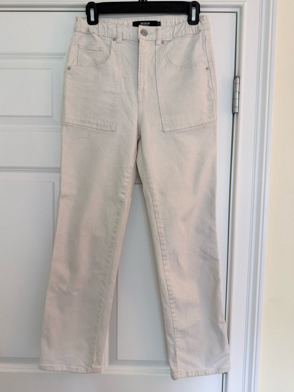 Hudson Jeans Remi High Rise Straight Leg Utility Jeans Ivory Size 25
